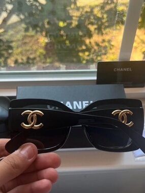 CHANEL Accessories Chanel Black Sunglasses With Gold Cc Emblem chanel-accessories-chanel-black-sunglasses-with-gold-cc-emblem